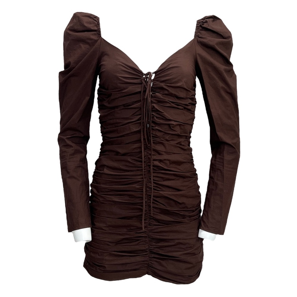 Zara brown ruched long sleeve mini dress
